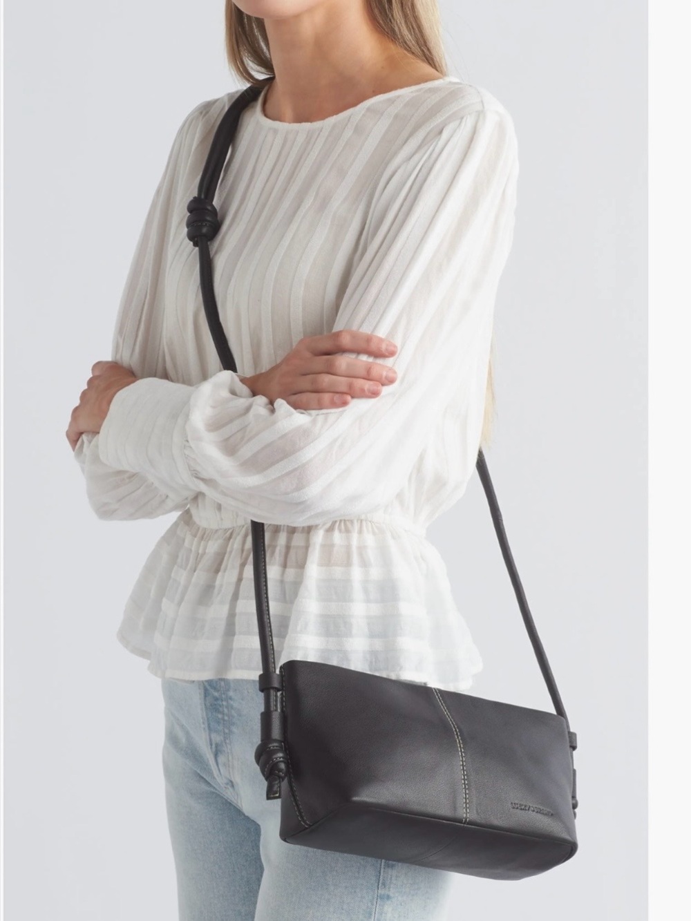 LUCKY TALA BLACK LEATHER MINIMALIST SCANDI ADJUSTABLE CROSS BODY SHOULDER BAG
